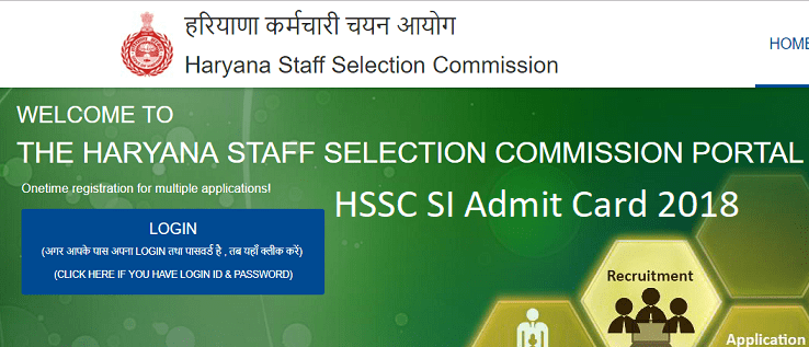 HSSC Haryana Police SI Admit Card 2018