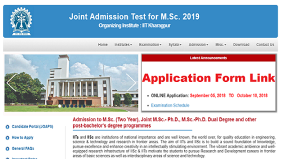 IIT JAM 2019 Application form link